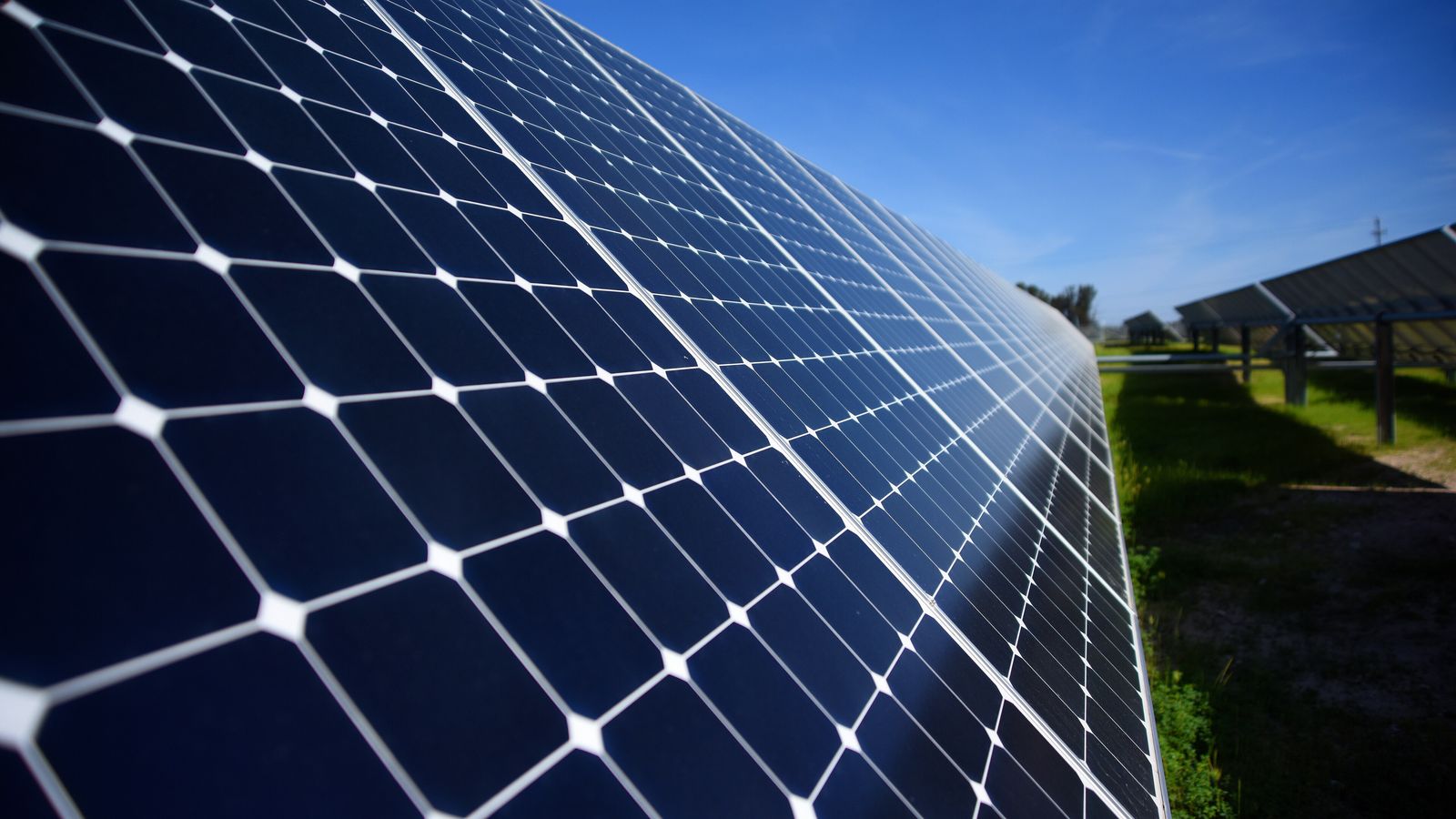 Rows of solar panels in a 28-megawatt array at Vandenberg Air Force Base, California